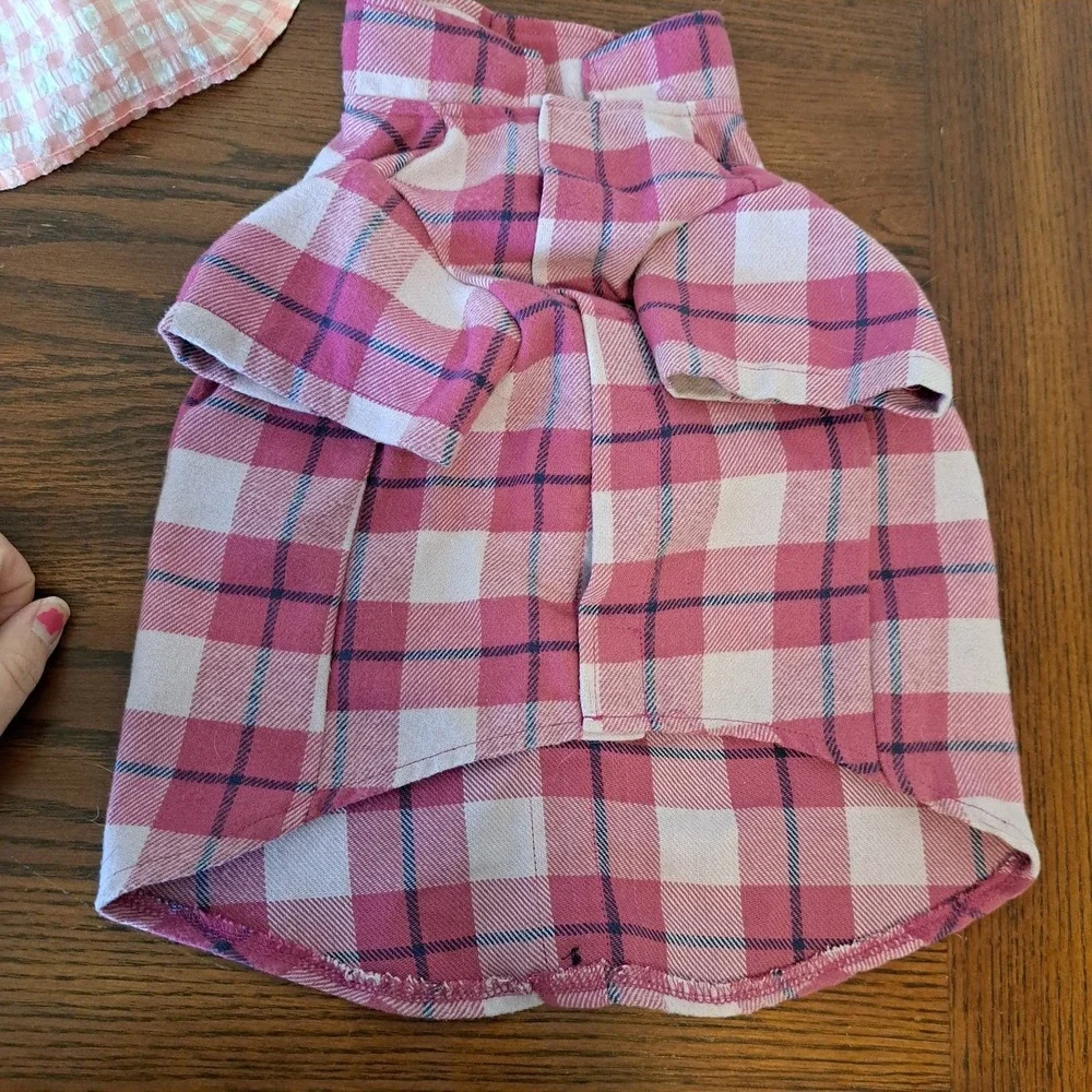 Nautica Pet Dress and Top Paw Plaid Shacket Bundle Pink Gingham Medium 2pc Set